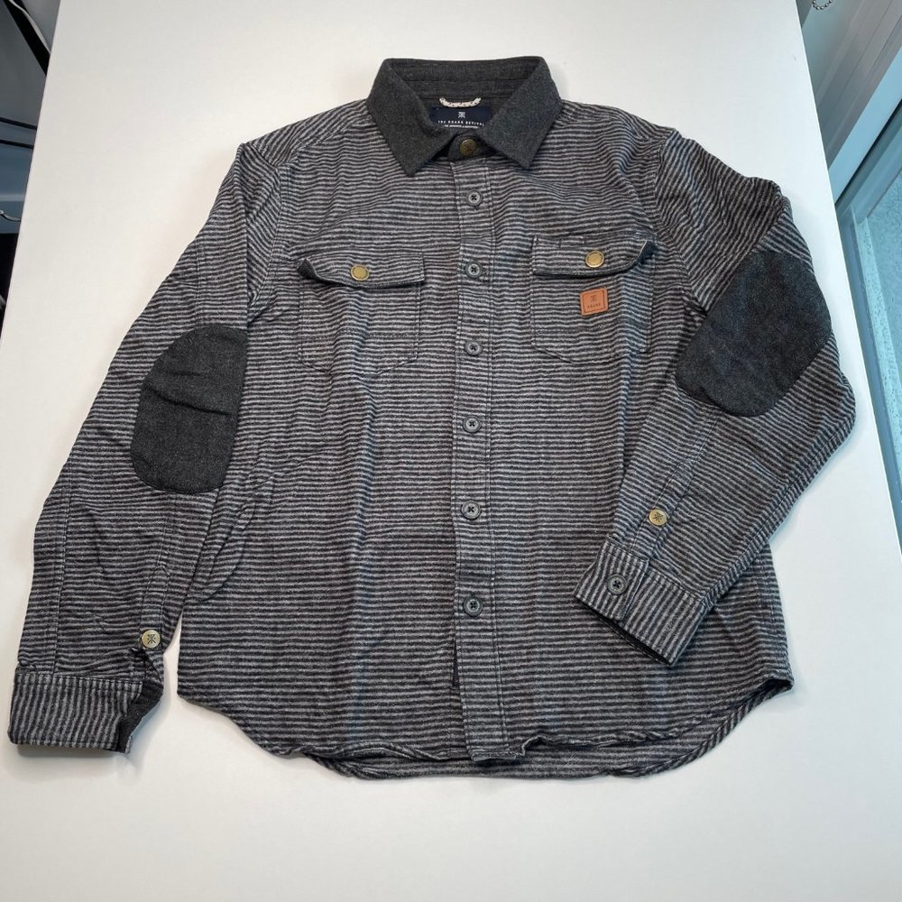 Roark Revival Long Sleeve 100% Cotton Shirt Grey Black Striped Button Small S